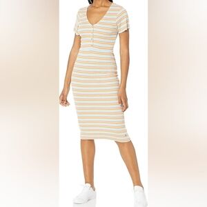 ROXY "Bring It On" Striped Short Sleeve Ribbed Bodycon Dress | SZ M